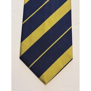 Ben Silver Rep Stripe Silk Tie Navy Blue Yellow Gold Classic Preppy Pure English